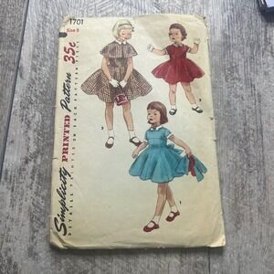 VTG 1950s Simplicity 1701 Sewing Pattern Empire Dress & Cape Size4 Cut Complete